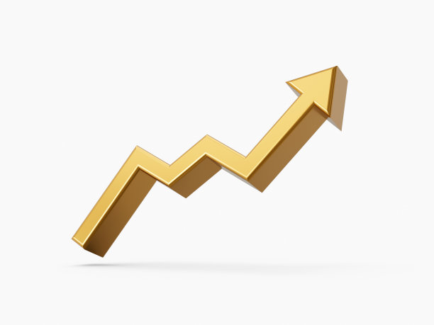 金色向上箭头成功隔离背景3d插图图片下载