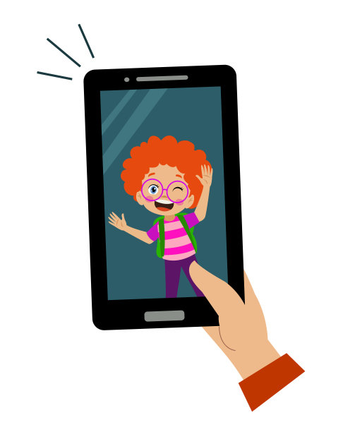 视频会议。可爱的小孩用平板电脑和朋友视频通话。孩子们用互联网技术开心的微笑交谈。屏幕上的女孩脸。矢量卡通插图的调用图片下载