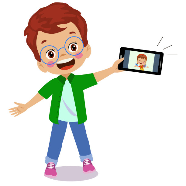 视频会议。可爱的小孩用平板电脑和朋友视频通话。孩子们用互联网技术开心的微笑交谈。屏幕上的女孩脸。矢量卡通插图的调用图片下载