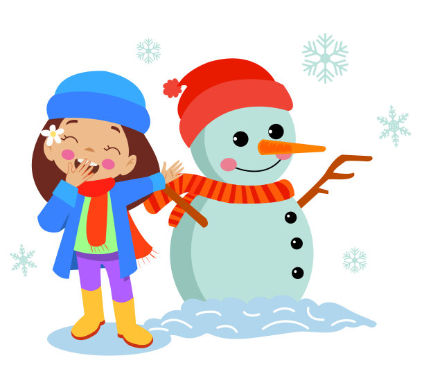 冬天雪人和可爱的男孩图片下载