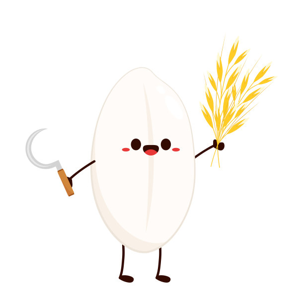 大米卡通和大米碗在白色背景矢量插图。可爱的食物吉祥物标志的餐厅。图片下载