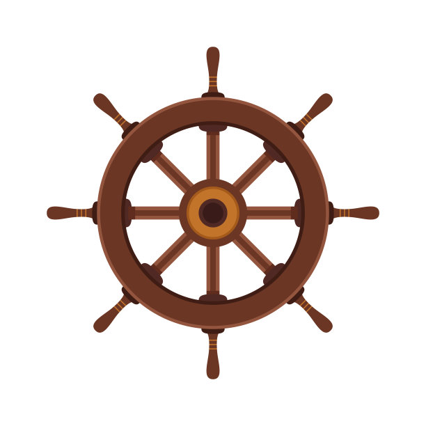 海盗方向盘。方向盘。旧木船的舵，用于在海上航行。关于历史，旅游，海盗的网站图标，剪贴画。图片下载