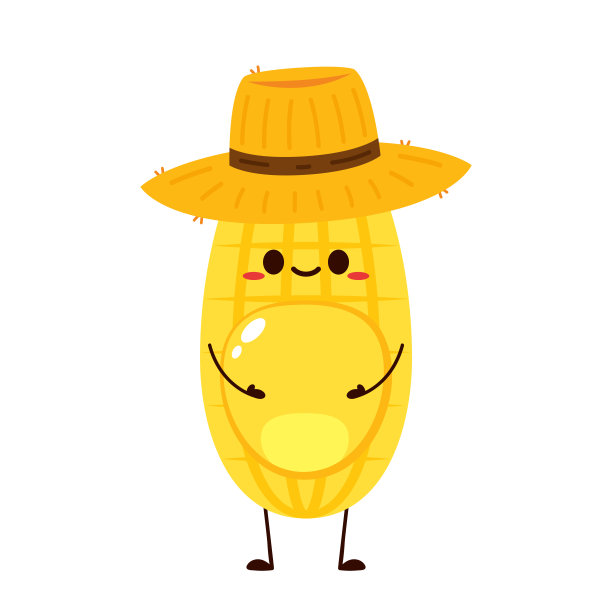 玉米卡通矢量。可爱的蔬菜矢量人物孤立在白色上。玉米的吉祥物。农民的帽子。农民帽向量。图片下载