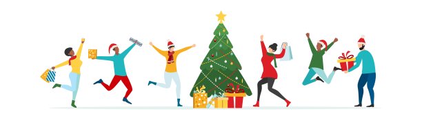 快乐的人们在圣诞和新年的公司聚会上。积极的男男女女在跳舞，玩得很开心。现代向量字符集。图片下载