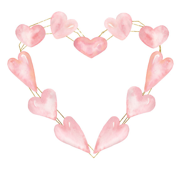 心形剪纸，水彩粉彩心形框架插画，粉色精致珊瑚心，爱的装饰，情人节，婴儿淋浴图形，婚礼邀请图片下载