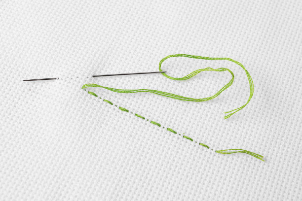 帆布与刺绣线和针，特写图片下载