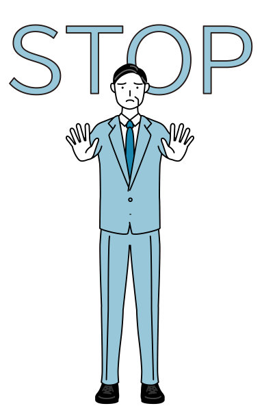 一个高级商人、高管、经理和总裁的简单线条画插图，他的手在他的身体前面，示意停止。图片下载