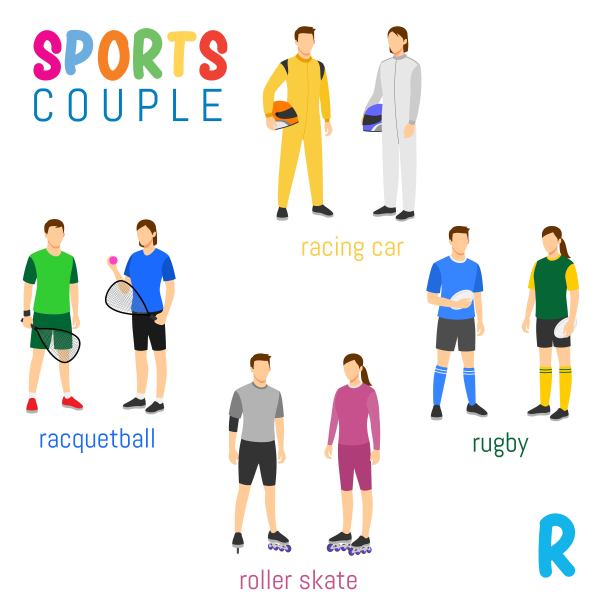 【体育运动】向量中的一对字母和R字母。插图卡通运动。字母设计色彩丰富。图片下载