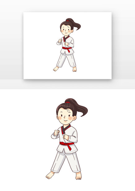 白色儿童女生开心摆架势跆拳道元素图片下载