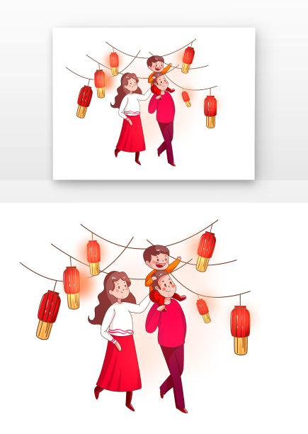 元宵节一家人逛灯会图片下载