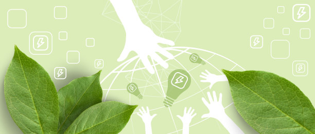 抽象的背景。节能节约工作场所用电。在绿色背景下推广绿色能源，共同努力减少日常生活的耗电量。三维渲染图片下载