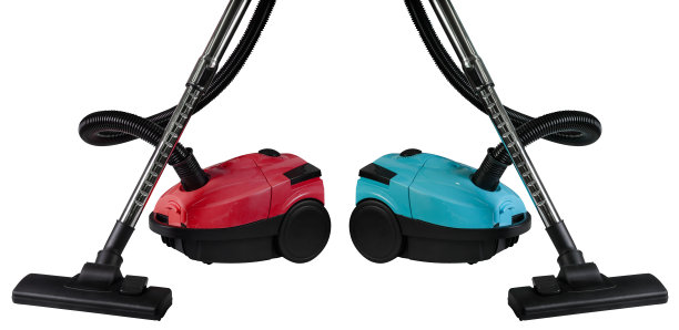 蓝色和红色的吸尘器在透明的背景特写图片下载