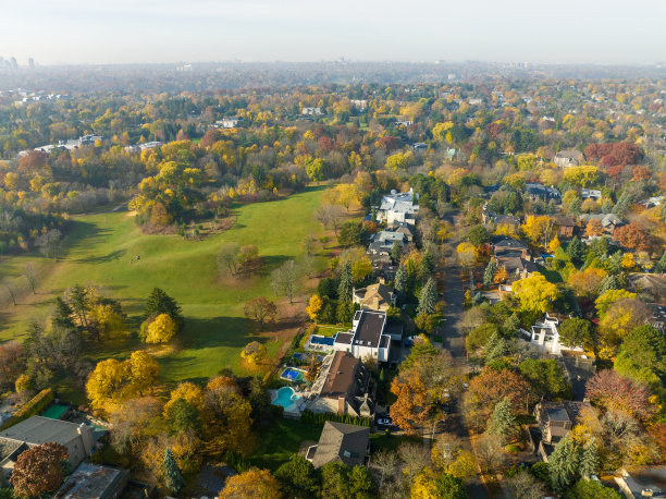 美丽的秋天色彩与多伦多，安大略省，多伦多市中心为背景图片下载
