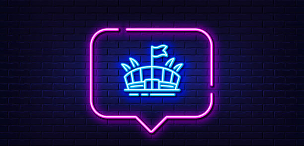 体育场馆线图标竞技场与旗帜标志图片下载