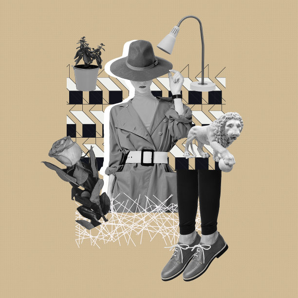 当代数字复古拼贴艺术。复古情人概念图片下载