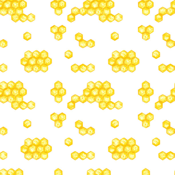 手绘水彩蜂蜜无缝图案在白色背景。剪贴簿，纺织品，标志，标签，横幅。图片下载