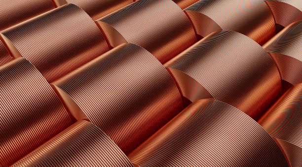 三维渲染铜片卷或铜带堆图片下载