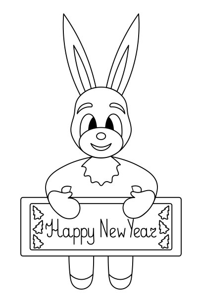 兔子。野兔手里拿着一张海报，爪子上写着一个愿望。盘子上的铭文新年快乐图片下载