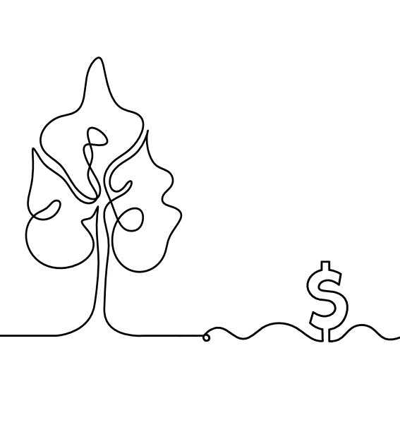 抽象树，以美元为线画在白色背景上图片下载