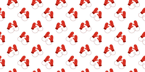 无缝模式与对红色针织手套与心。舒适的羊毛手套背景。冬季，圣诞节或新年设计剪贴簿或包装纸图片下载