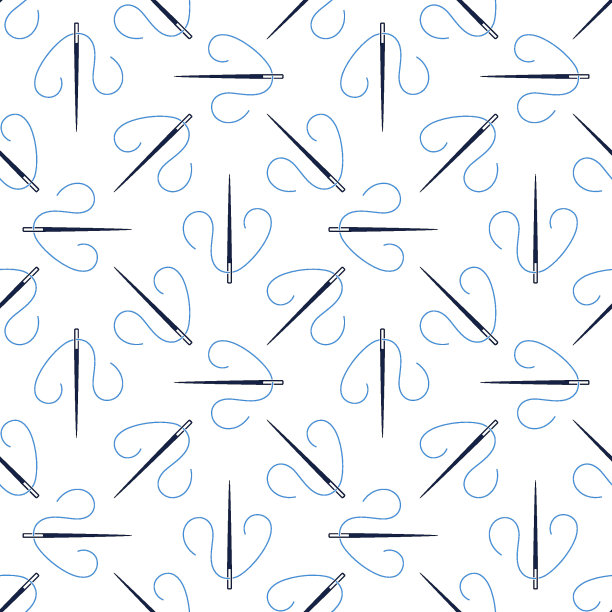 缝纫针与蓝线矢量几何无缝模式图片下载