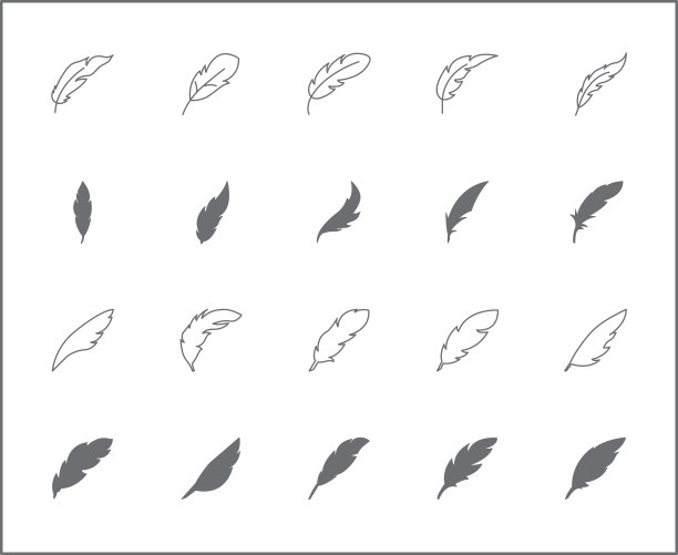 简单的一套羽毛相关矢量线图标。图片下载