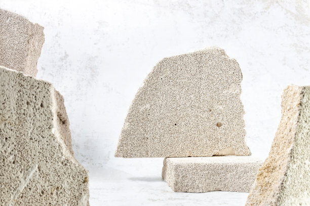 用灰色背景的石头做成的空的化妆台图片下载