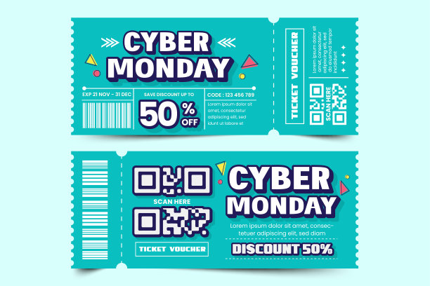 网络星期一券或优惠券设计模板很容易定制图片下载