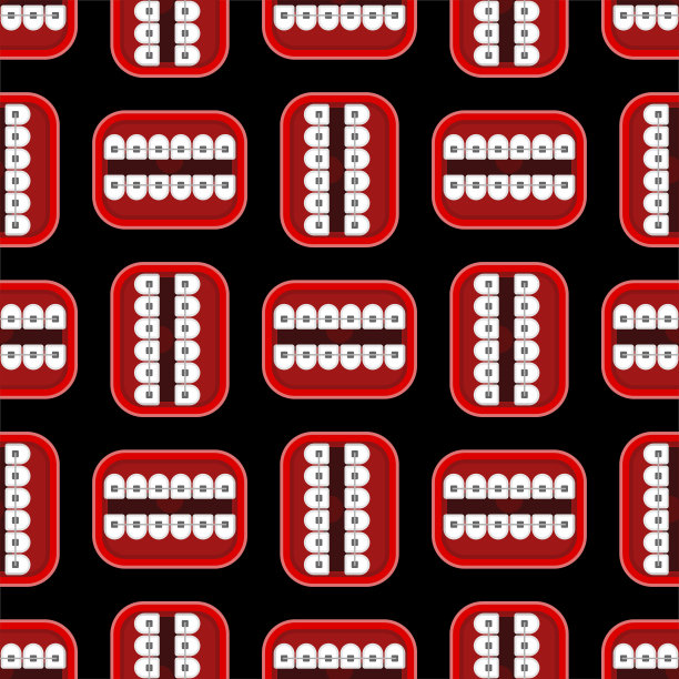 嘴带支架图案无缝。矫正咬合及歪牙。向量的背景图片下载