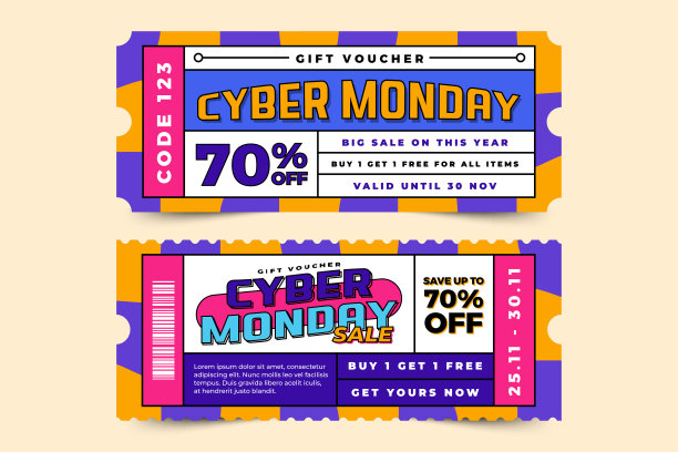 网络星期一券或优惠券设计模板很容易定制图片下载