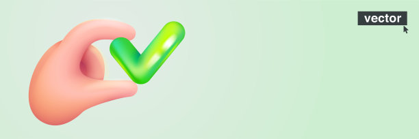 手里拿着一个亮绿色勾的人。逼真的矢量三维插图在卡通风格。图片下载