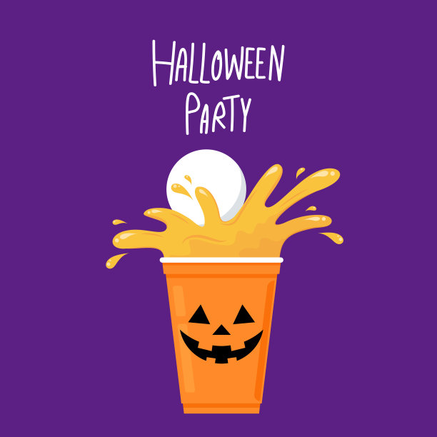 塑料杯上的万圣节脸。党杯孤立。背景，矢量插图。万圣节啤酒杯向量。啤酒“乒乓”游戏。塑料杯上的万圣节脸。图片下载