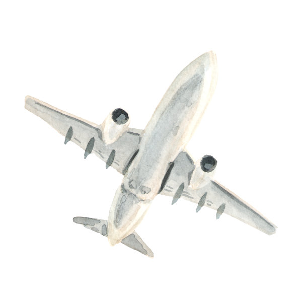 飞机，白色客机。手绘水彩插图孤立在白色背景图片下载