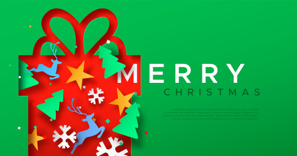 圣诞快乐剪纸装饰礼品卡图片下载