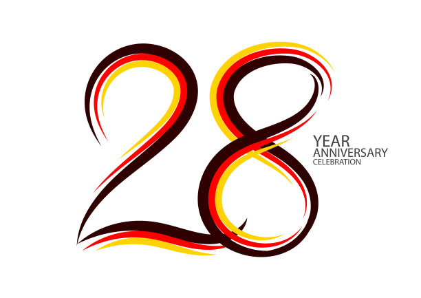 28周年庆典图标类型彩色线条矢量、28岁生日图标、28个数字设计、横幅模板、邀请函、海报、t恤的图标数字元素。平面设计图片下载