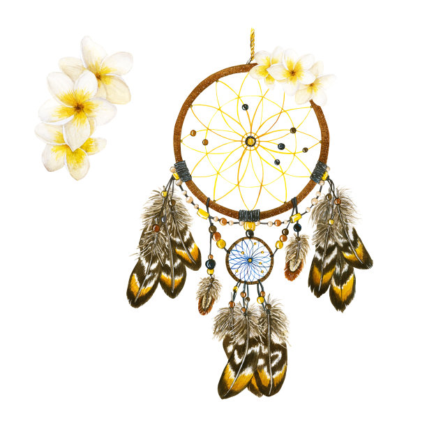 捕梦人孤立的水彩装饰在白色的背景。图片下载