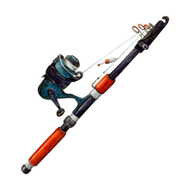 水彩画插图钓鱼竿上的浮动和钩子捕鱼图片下载