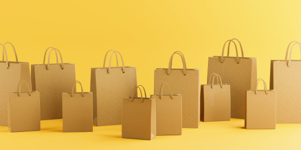 许多纸质购物袋为黑色星期五出售。三维渲染图片下载