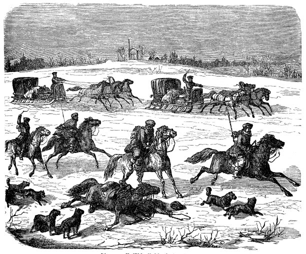 俄罗斯邮政公路在冬季与雪橇和骑马的信使图片下载