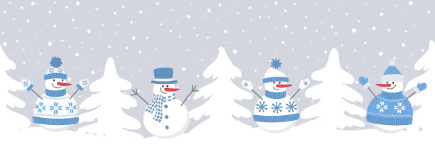 雪人在寒假里欢欣鼓舞。无缝的边界。圣诞节的背景图片下载