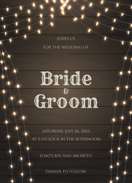 婚礼请柬的轻木纹和串灯窗帘的质朴look图片下载