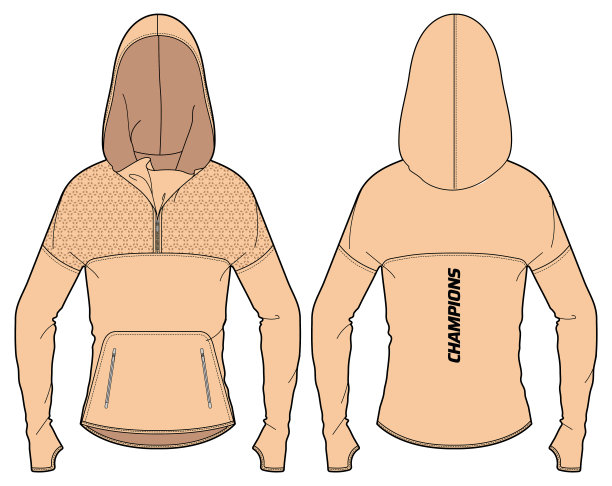 女性跑步壳连帽夹克运动衫设计模板在矢量，女孩连帽夹克毛衣与前后视图，连帽冬季夹克女士滑雪和锻炼在冬天图片下载