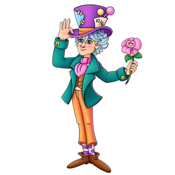 一个戴着帽子的帅哥送了一支玫瑰。童话里的帽匠图片下载