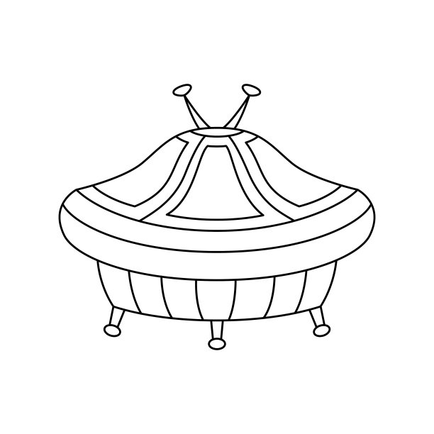矢量线性UFO插图在白色背景。孤立的轮廓飞船为着色页图片下载