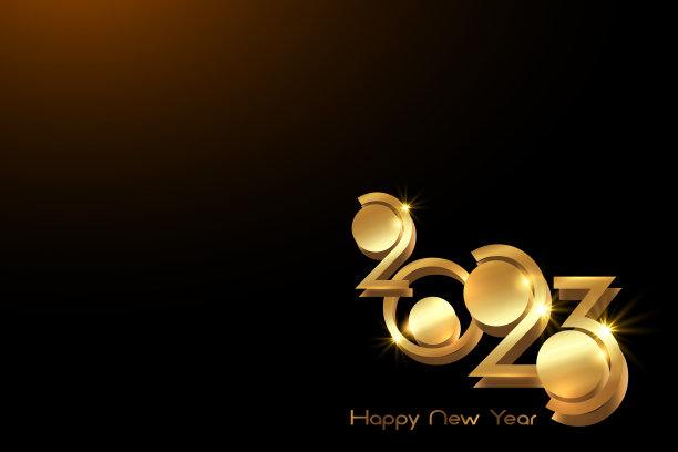 2023复古金色3D数字，新年快乐。横幅模板圣诞主题。节日设计为贺卡，邀请，日历，派对，黄金豪华vip，矢量孤立在黑色背景图片下载