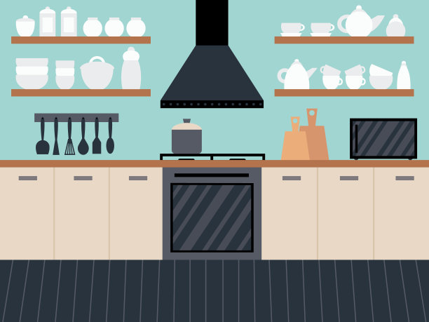 平面风格的矢量厨房内部图片下载