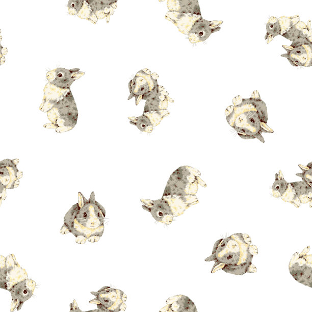 手绘可爱兔子无缝图案，图片下载