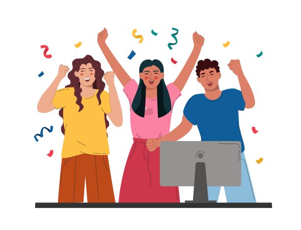 同事们，无论男女，都欢欣鼓舞。签署重要合同。矢量插画平面风格图片下载