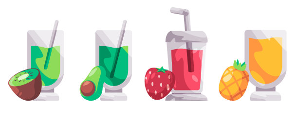 新鲜果汁集猕猴桃、牛油果、草莓和菠萝饮料图片下载