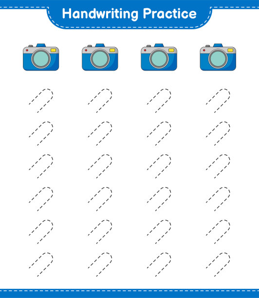书法练习。追踪相机的线条。教育儿童游戏，可打印的工作表，矢量插图图片下载